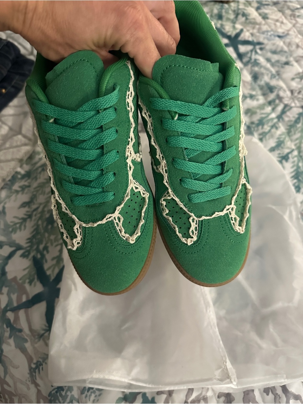 Fashion Nova Green Lace-Trim Sneakers